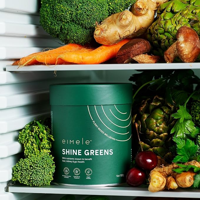 eimele | Shine Greens | Plant-Based Superfood Greens Powder for Gut Health | Supports Energy Digestion &amp Immunity | Packed with Antioxidants Essential Nutrients &amp Probiotics | 42 Servings (5