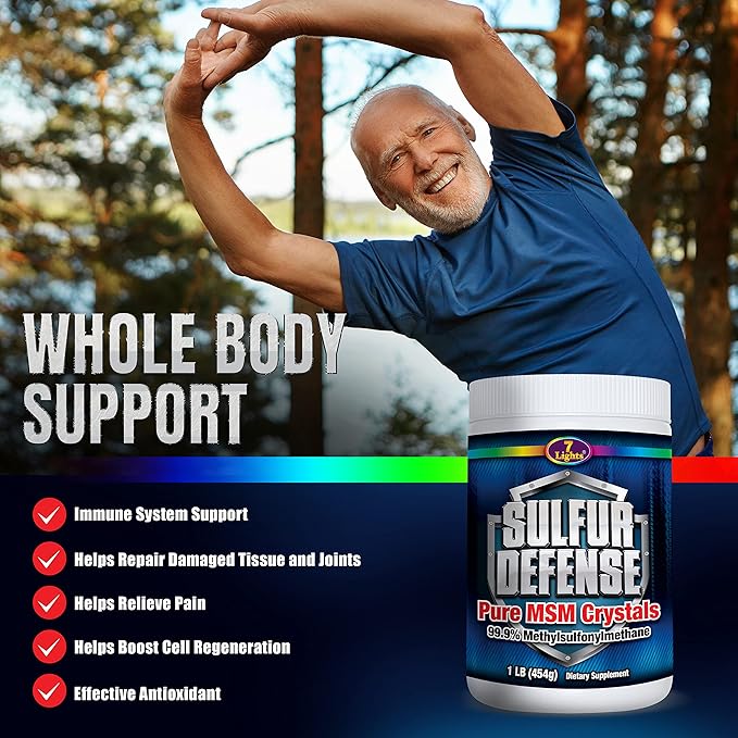 7 Lights Sulfur Defense Opti-MSM 99.9% Pure MSM Powder | Dietary Supplement for Joints Skin &amp Immune Support – Organic Methylsulfonylmethane Crystals Vegan Non-GMO Gluten-Free – Made in USA (1