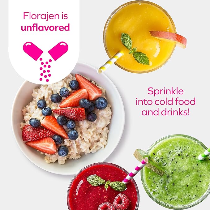 Florajen Kids Probiotics Daily Gut Health &amp Immune Support Supplement Constipation and Bloating Relief 120 Capsules (Refrigerated)
