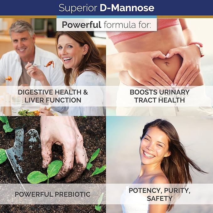 Superior Labs D-Mannose 500 mg Pure Non-GMO Optimal Absorption Prebiotic Urinary Tract Bladder &amp Kidney UTI Support Digestive &amp Liver Health Aid IC Relief for Women &amp Men 120 Veg Cap