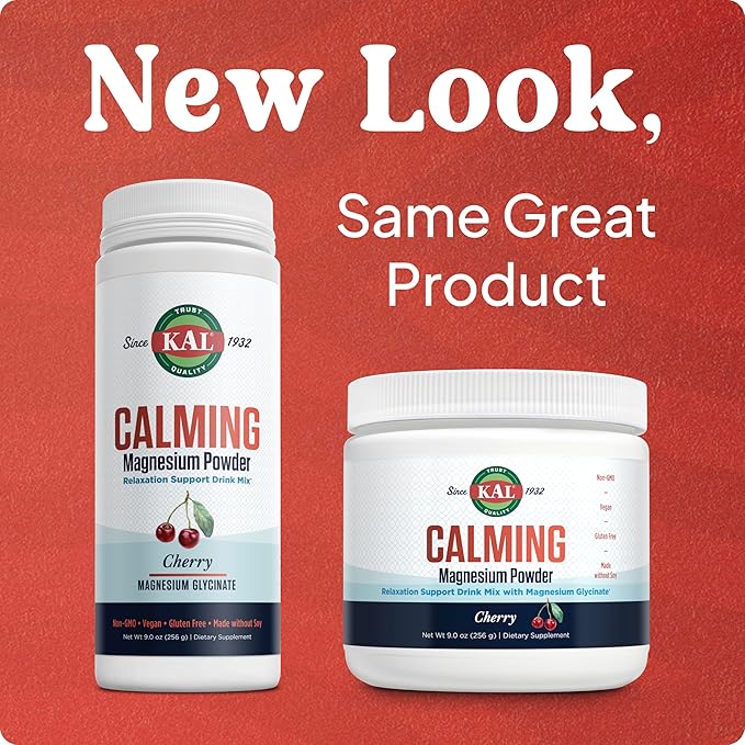 KAL Calming Magnesium Powder - Cherry Flavor Magnesium Supplement - High Absorption Relaxation Support No Added Sugar Vegan Gluten Free Made Without Soy - 40 Servings 9 oz