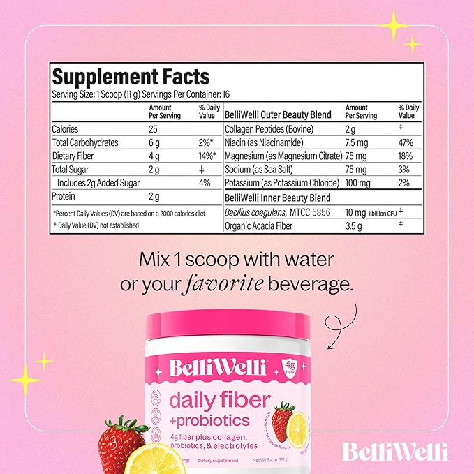 Daily Fiber Supplement Bundle with Collagen Probiotics &amp Electrolytes – Strawberry Lemonade &amp Orange Yuzu Mandarin Flavors – Supports Digestive Health Gut Balance &amp Debloating – 32 Servi