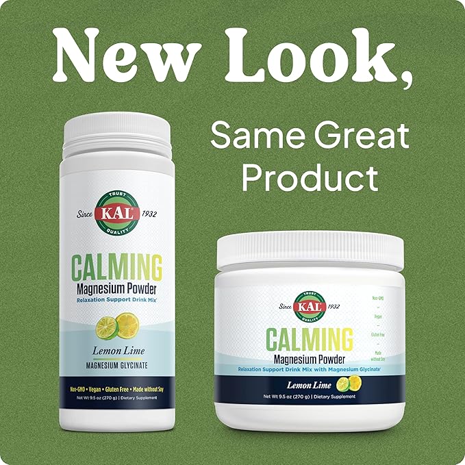 KAL Calming Magnesium Powder - Lemon Lime Flavor Magnesium Supplement - High Absorption Relaxation Support No Added Sugar Vegan Gluten Free Made Without Soy - 40 Servings 9.5 oz
