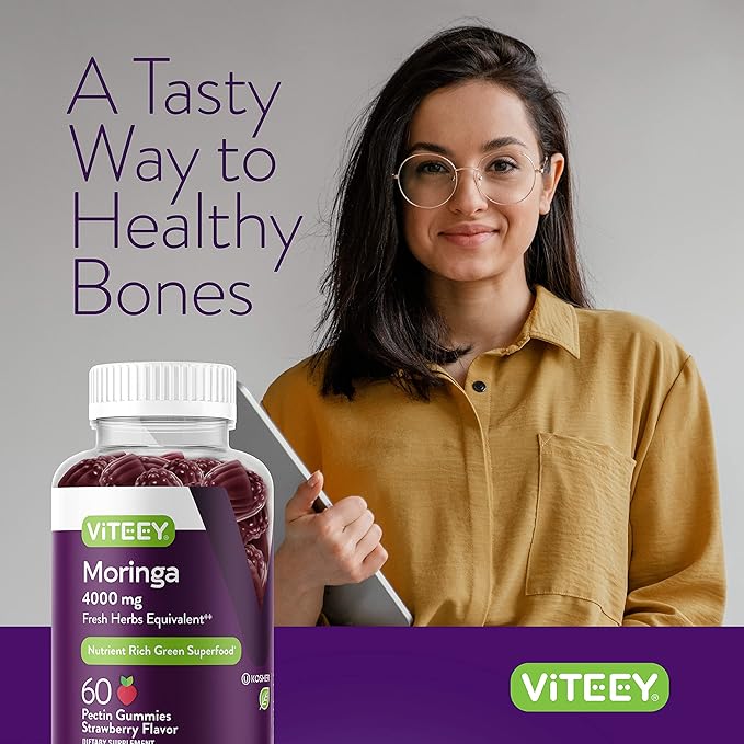 Viteey Moringa Gummies - 4000mg [from 400mg of 10:1 Extract] of Moringa Supplement Super Greens Gummies - Antioxidant Wellness and Digestive Support - Vegan Gluten Free - 120 Count