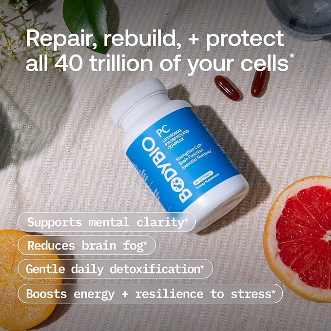 BodyBio PC - Phosphatidylcholine for Brain Health Mental Clarity Cognitive Function Cellular Repair &amp Healthy Aging Phospholipid Complex Supplement for Gentle Daily Detox