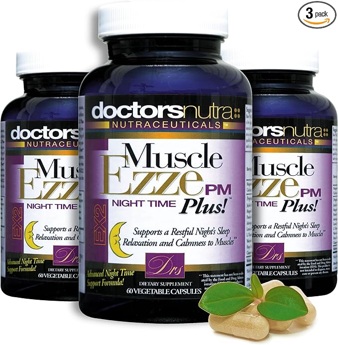 Muscle Ezze PM Plus Night Time Capsules - Pack of 3 with Melatonin Valerian Chamomile Lemon Balm