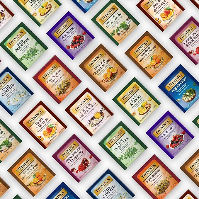 Twinings 48 Tea Bags Herbal Variety Pack – 12 Herbal Flavors Caffeine-Free Individually Wrapped Perfect Tea for Any Occasion