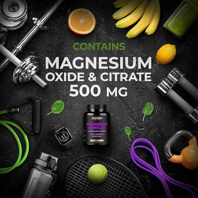 Magnesium Citrate &amp Oxide 500mg Complex Supplement - High Absorption Maximum Strength - Helps Support Bone Density and Strength Muscles Energy and Sleep - 240 Vegan Capsules