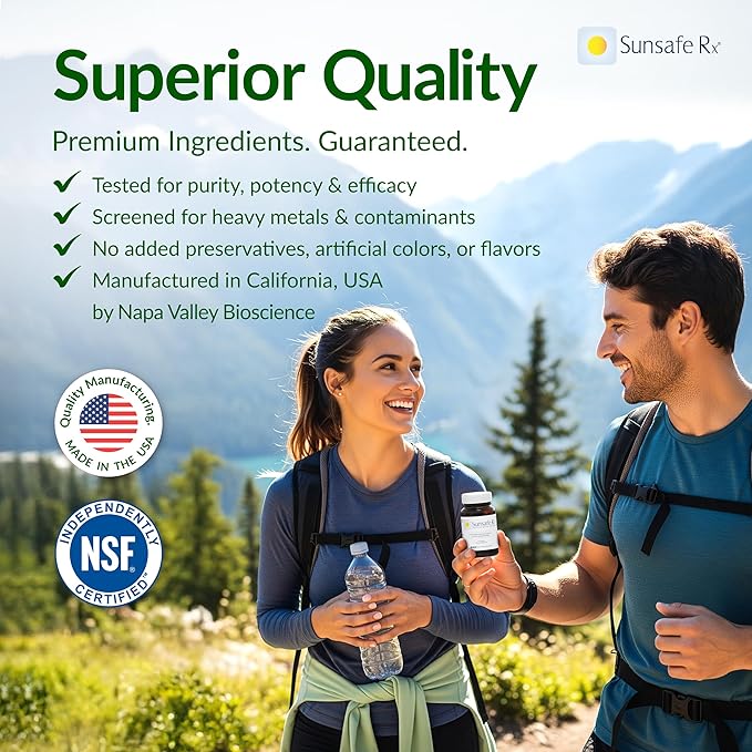 Sunsafe Rx Anti Aging Supplement: Natural Skin Protection Pills with Antioxidants for a Youthful Appearance &amp Eye Health + Vitamins Minerals &amp 250mg Polypodium Leucotomos (60 Capsules)
