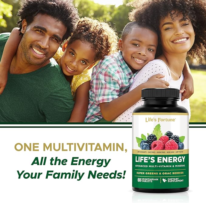 Life's Energy Advanced Daily Multivitamin for Men &amp Women Energy and Immune Support Supplement with Super Greens Antioxidants Enzymes - Iron Free Vegetarian 60 Tablets by Life's Fortune
