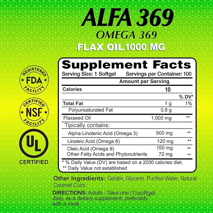 Alfa Vitamins Alfa 3-6-9 1000 Mg Nutrition Supplement 100 Count