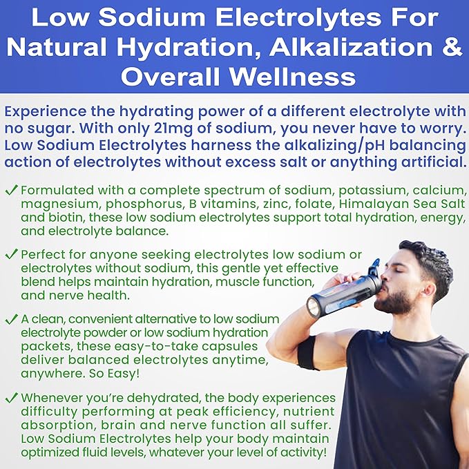 Low Sodium Electrolytes Only 23mg Serving 120 Servings Almost No Sodium Electrolyte Supplement Sugar Free Fast Hydration Potassium Magnesium Zinc C &amp More Kidney Friendly Low Sodium Electrolyt