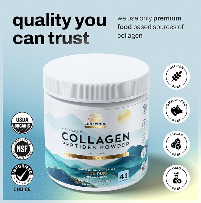 Collagen Peptides Powder – Unflavored Hydrolyzed Type I &amp III Collagen Grass-Fed Non-GMO 16 oz