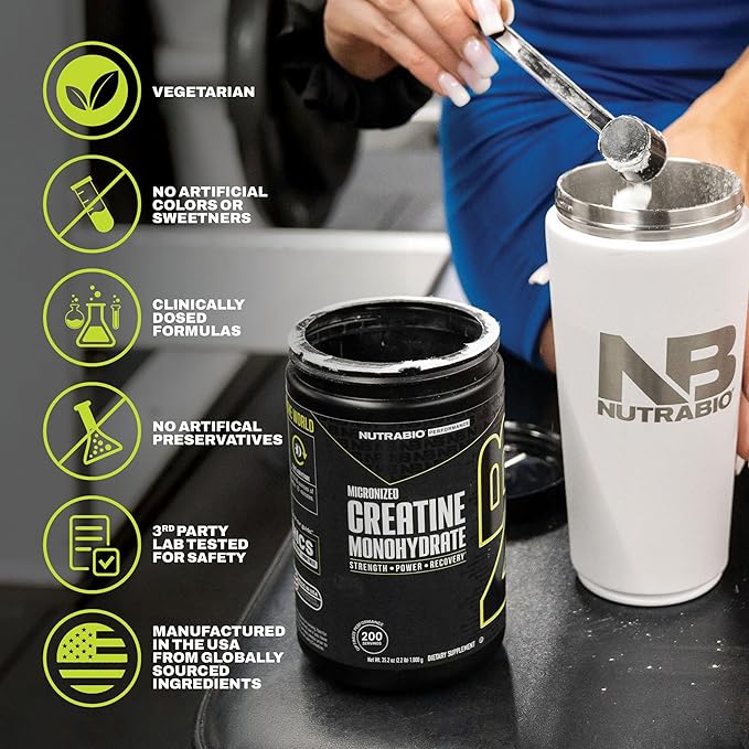 NutraBio Pure Micronized Creatine Monohydrate Powder Supplement Unflavored (1000 g) - Supports Bulk Muscle Energy Recovery and Strength - HPLC Tested Creatine Powder Supplement for Men and Women