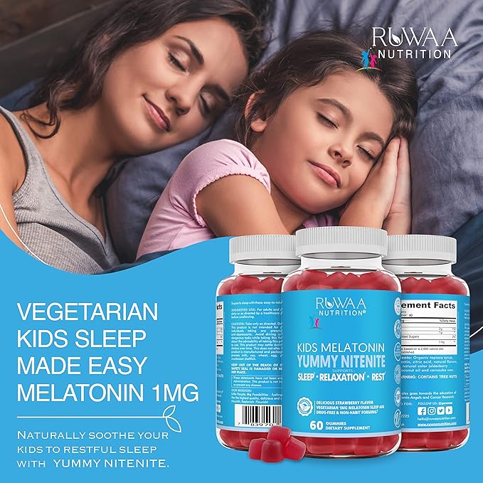 RUWAA NUTRITION Omega 3 Gummies DHA Gummies and 1mg Melatonin Gummies | No Fish No After-Taste Non-Habit Forming Gluten Free Non-GMO Made in USA.