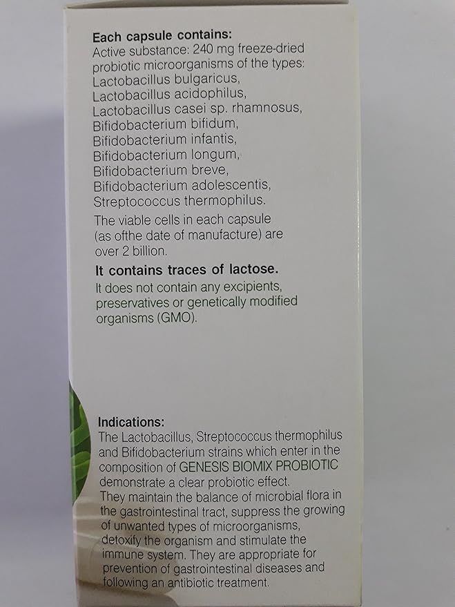 Super Offer of 2 Genesis Probiotics: Biomix Probiotic with Lactobacillus and Bifidobacterium 30 Capsules of 240 mg and BB Probiotic 30 Capsules of 240 mg