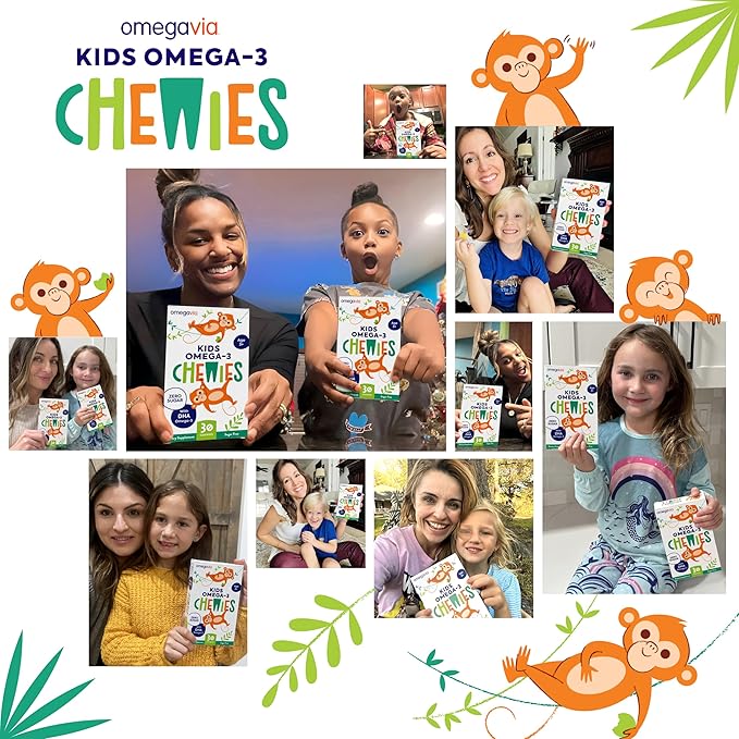 OmegaVia Omega 3 Chewies - Ultra-High DHA Chewables - Omega 3 for Kids Supports Brain &amp Eye Health - Sugar-Free Natural Fruit Flavor - Kids Omega 3 Fish Oil Chewies (30 Count)