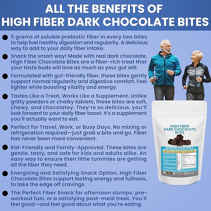 High Fiber Dark Chocolate Bites for Adults &amp Kids 5g Soluble High Fiber Snacks for Adults &amp Kids Real Chocolate Better Than Fiber Bars or Cookies for Gut Health 30 Count Chocolate Fiber Sna