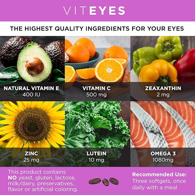 Viteyes AREDS 2 + Omega-3 Macular Health Formula Softgels Triple Strength Omega-3 (650 mg EPA 350 mg DHA) Eye Health Vitamin for Vision Protection 90 Softgels