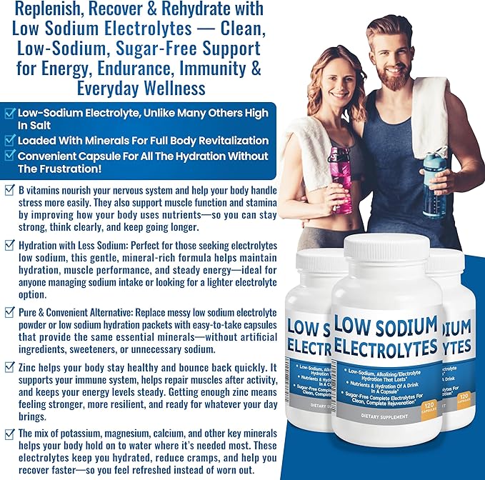 Low Sodium Electrolytes Only 23mg Serving Almost No Sodium Electrolyte Supplement Sugar Free Fast Hydration Potassium Magnesium Zinc C &amp More Kidney Friendly Electrolytes 2-Pack