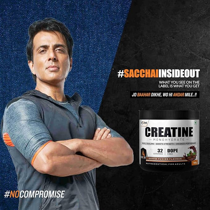 AS-IT-is Atom Creatine Monohydrate 100g - 32 Servings | Dope Free | Enhances Performance | Promotes Muscle Gains | Coffee Fusion Flavour