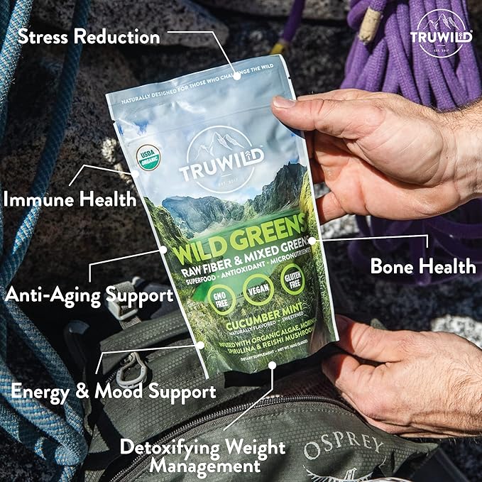 TruWild Greens Superfood Cucumber Powder with 22+ Greens &amp Anti-Oxidants Delicious Green Juice Powder Natural Immune Stress Digestion Support 30 Servings Per Tub (Cucumber Mint)