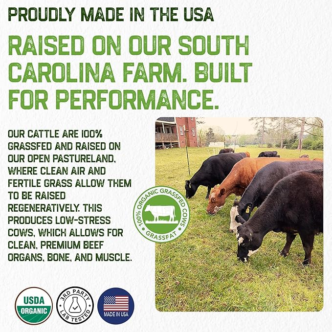Grassfat Farm - USDA Certified Organic 100% Grassfed Beef Organ Supplements - Whole Cow with Nothing Added - Beef Liver Kidney Lungs Heart Bone &amp Muscle - NO Uterus or Fallopian - 30-Day Suppl