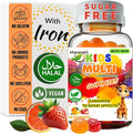 Kids Multivitamin Gummies with Iron &amp Probiotics - Vegan Gelatin-Free Halal Orange &amp Strawberry Flavors 90 Count