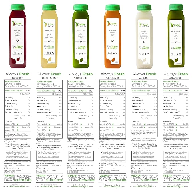 7 Day Juice Cleanse by Raw Fountain All Natural Raw Detox Cleanse Cold Pressed Juice Fast Great Way to Jumpstart a Healthier Diet Kosher Vegan NO Sugar Added 42 Bottles 12oz