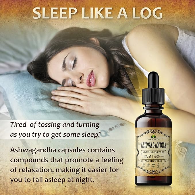 Ashwagandha Supplements – Organic Withania Somnifera Root Extract Liquid Drops – Natural Stress Relief Mood Booster Sleep Aid &amp Calming Support – Non-GMO Vegan Formula – 4 fl oz
