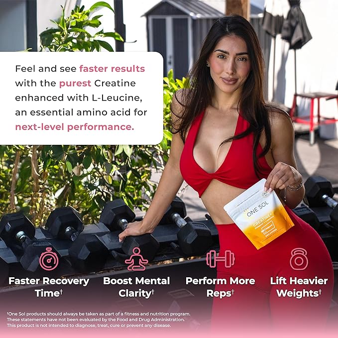 One Sol Creatine for Women All Natural Women’s Creatine Powder w Creapure &amp Leucine Increase Lean Muscle Mass Reduce Recovery Time Promotes Brain &amp Bone Health (Unflavored 60 Servings)