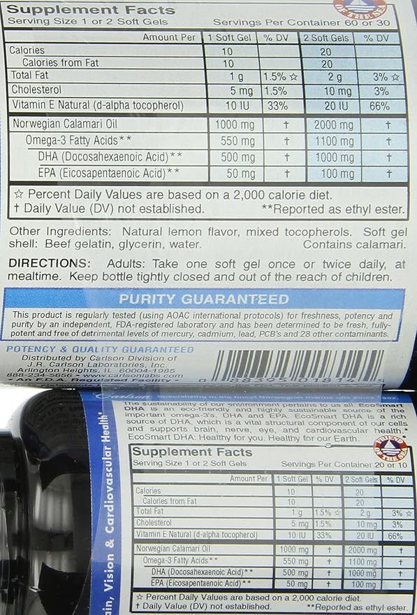 Carlson Labs Ecosmart DHA 500 Mg Mineral Supplement Softgels 80 Count