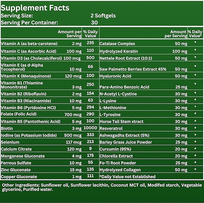 Nikoni Hair ReGROW for Men – Liposomal Hair Support Liposomal Formula with Biotin Keratin Saw Palmetto &amp Essential Nutrients-60 Vegan Softgels