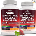 NEW AGE COQ10 200mg Red Yeast Rice 3000mg Omega 3-6-9 3000mg Magnesium Complex 500mg Zinc Vitamin K2 D3 - Vitamins for Women and Men with Vitamin B3 Coenzyme Q10-120 Count