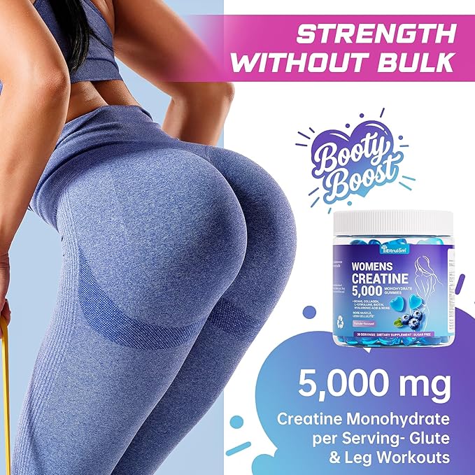 Creatine Gummies for Women 5000mg – Sugar Free Creatine Monohydrate Chews for Strength Lean Muscle &amp Recovery with Collagen &amp BCAA Pre Workout Supplement 90 Gummies