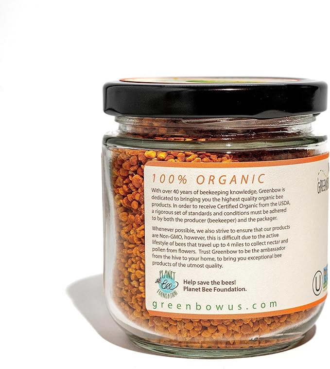 Greenbow Organic Bee Pollen - 100% USDA Certified Organic Non-GMO Pure &amp Natural Bee Pollen - Superfood Packed with Proteins Vitamins &amp Minerals - Kosher Certified Gluten Free -155g x 2 J