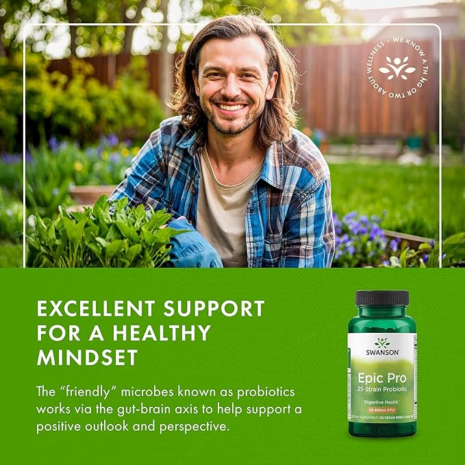 Swanson Epic-Pro 25-Strain Probiotic with Prebiotic FOS for Gut-Health-Conscious Adults Seeking Comprehensive Digestive and Immune Support - 30 Billion CFU (30 Vegan DRcaps 3 Pack)