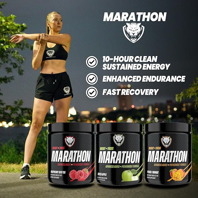 6AM Run Marathon | Running Supplements for Endurance &amp Stamina | Amino Energy with BCAAs for a Clean Pre Running Fuel | No Jitters | Marathon Essentials | Green Apple | 30 Servings