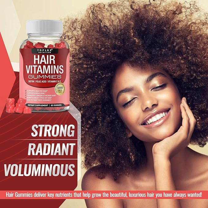 Hair Vitamins Gummies Supplement – Faster Hair Growth Gummy 5000mcg Biotin Folic Acid Vitamin C &amp E Support Stronger &amp Thicker Hair Skin Nails Non-GMO for Men Women 60 Berry Flavored G