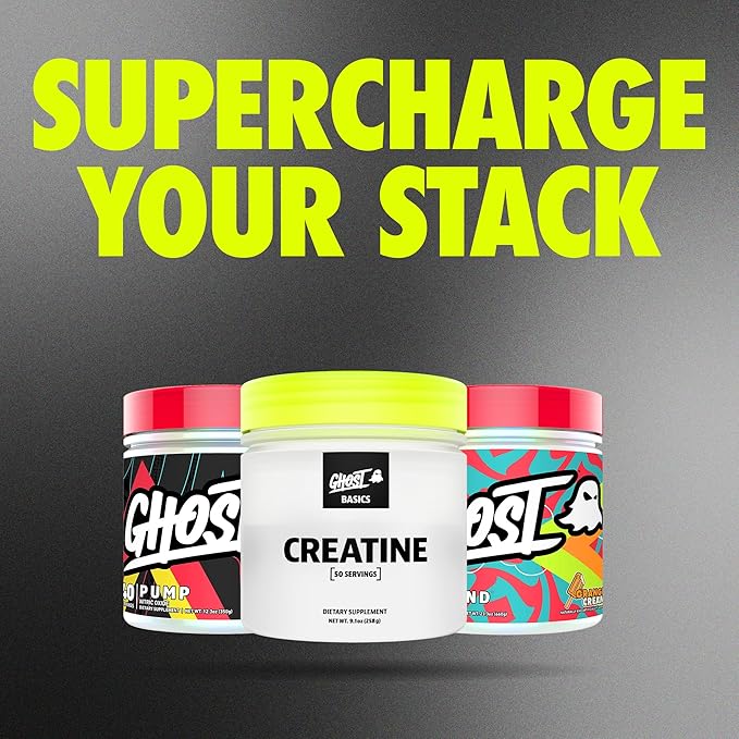 GHOST Basics Creatine Monohydrate Powder for Men &amp Women – 5G Creapure Creatine Workout Supplement for Muscle Gain – Vegan Soy Free &amp Gluten Free - 50 Servings