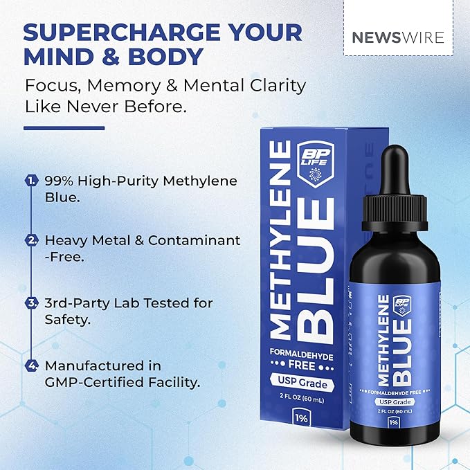 Methylene Blue Drops 2oz 1% USP (Pharmaceutical Grade) - Enhance Focus &amp Vitality Naturally