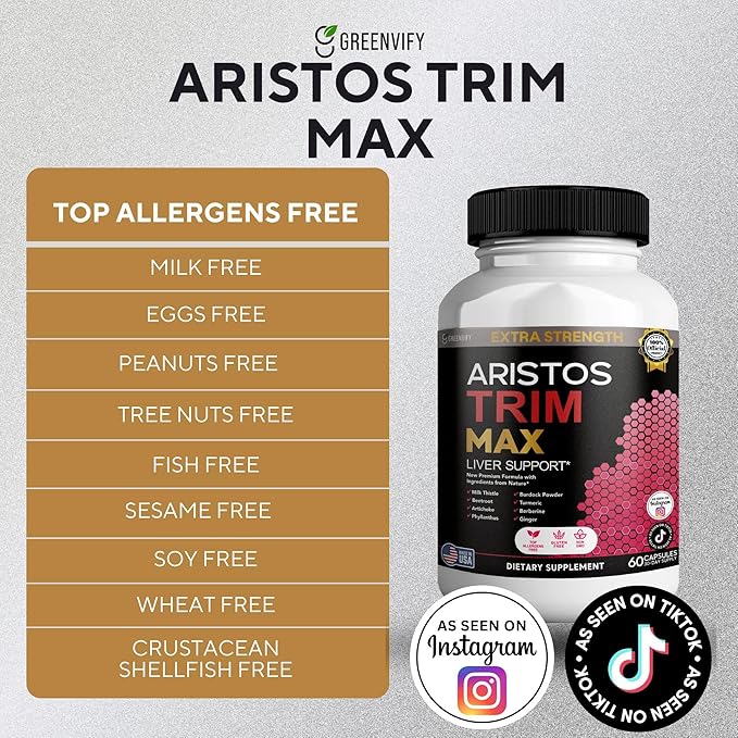 Aristos Trim Max Liver Support Extra Strength 60 Veggie Capsules 30 Servings with Milk Thistle Beetroot Artichoke (1)