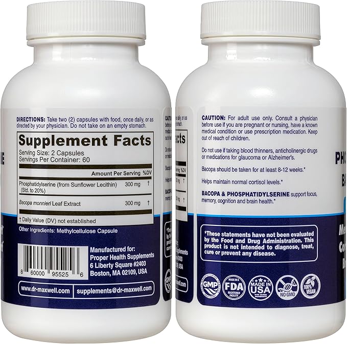 Dr. Maxwell Alpha GPC &amp Uridine 2X 60 Capsules + Phosphatidylserine &amp Bacopa 1x 120 Capsules 2 Months Supply
