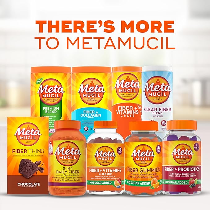 Metamucil Fiber Gummies for Adults No Sugar Added Orange Flavor 5g Prebiotic Plant Based Fiber Supplement Blend 120 Count
