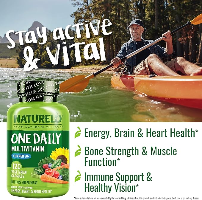 NATURELO Mens Multivitamins for Men 50+ - One Daily Multivitamin for Men with Vitamins Minerals &amp Organic Whole Foods Boost Energy &amp Health Non-GMO 120 Vegetarian Capsules
