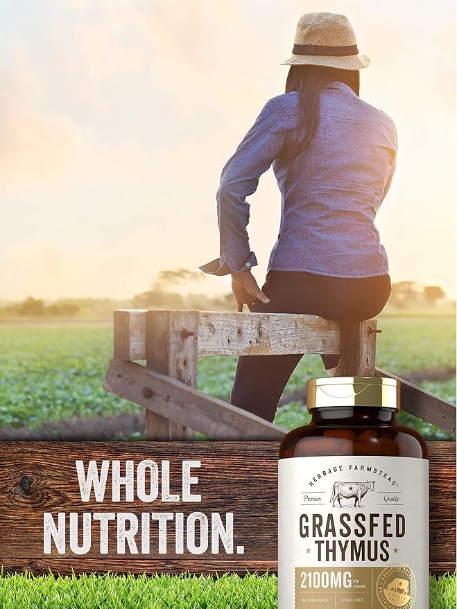 Carlyle Grass Fed Beef Thymus Bovine Supplement | 2100mg | 200 Capsules | Pasture Raised Non-GMO Gluten Free | by Herbage Farmstead