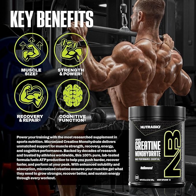 NutraBio Pure Micronized Creatine Monohydrate Powder Supplement Unflavored (1000 g) - Supports Bulk Muscle Energy Recovery and Strength - HPLC Tested Creatine Powder Supplement for Men and Women