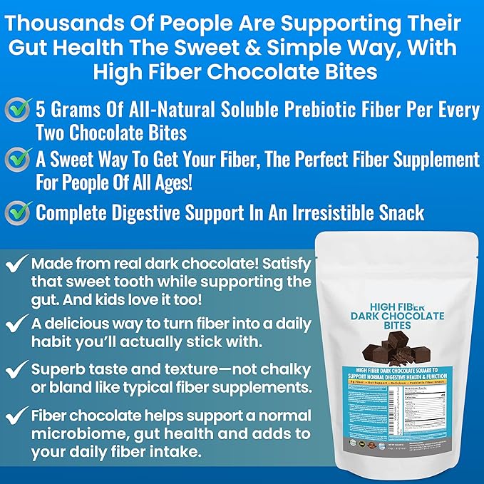High Fiber Dark Chocolate Bites for Adults &amp Kids 5g Soluble High Fiber Snacks for Adults &amp Kids Real Chocolate Better Than Fiber Bars or Cookies for Gut Health 30 Count Chocolate Fiber Sna