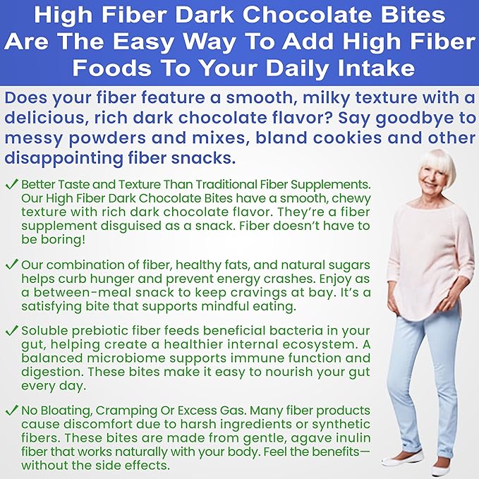 High Fiber Dark Chocolate Bites for Adults &amp Kids 5g Soluble High Fiber Snacks for Adults &amp Kids Real Chocolate Better Than Fiber Bars or Cookies for Gut Health 30 Count Chocolate Fiber Sna