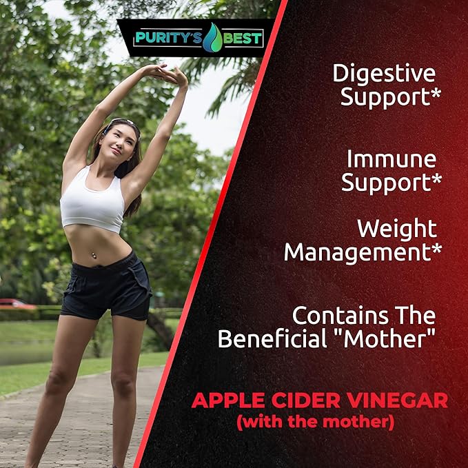 Purity’s Best Apple Cider Vinegar with The Mother – 300 mg Per Serving – Supports Healthy Digestion Metabolism &amp Immune Function – 200 Vegan Capsules